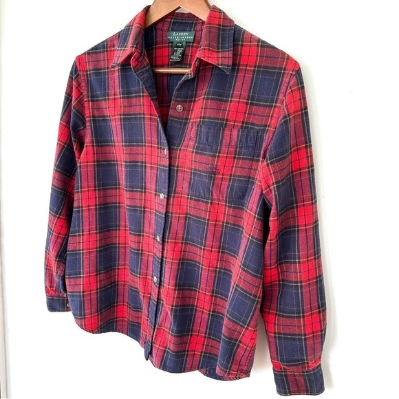 Ralph Lauren button down  shirt with long sleeves in 💯 cotton flannel, plaid - Picture 3 of 11